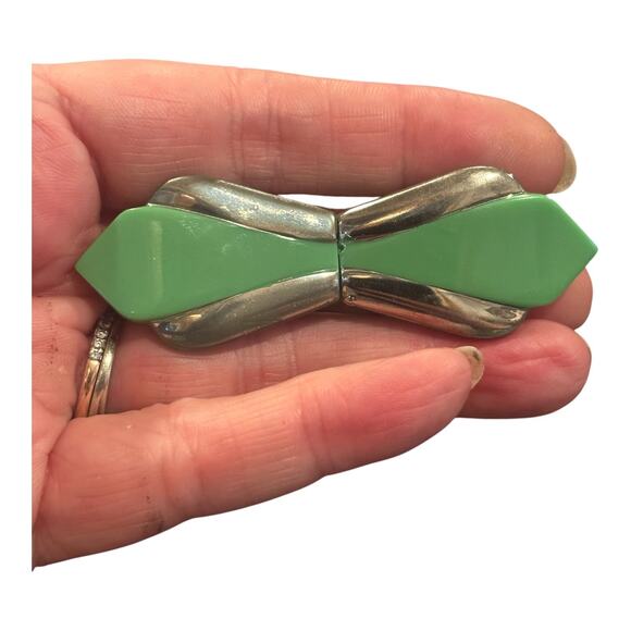 Neon Jade Green Art Deco Glass Buckle Chrome Streamline Gatsby Glam 1920s main image 6